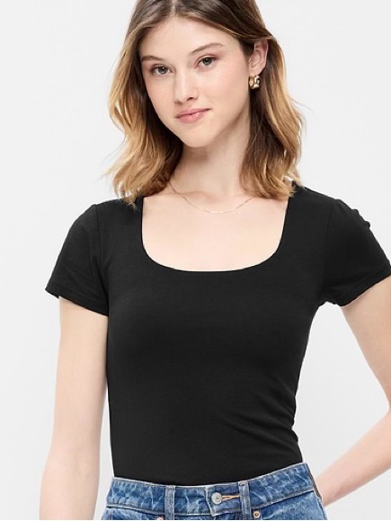Old Navy Black Square Neck Short Sleeve Top
